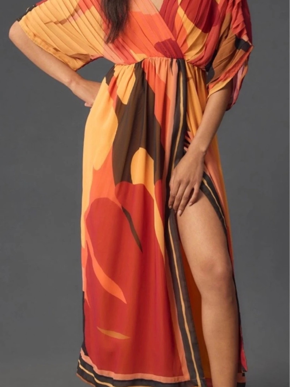 FARM Rio Multicolor Abstract Maxi Dress in Orange, Red, Pink and Black